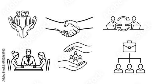 handshake, meeting, organization chart, support, and communication