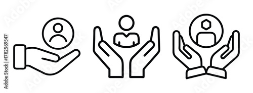 Human resources care support protection safety hands holding people outline vector icon graphic
