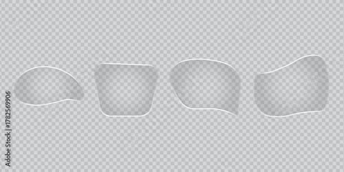 Realistic glossy glass fram transparent irregular glass-like abstract shapes set on clean