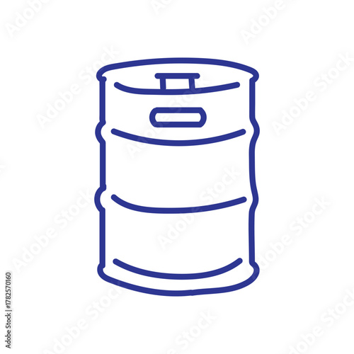 Simple outline illustration of a metal beer keg on a white background