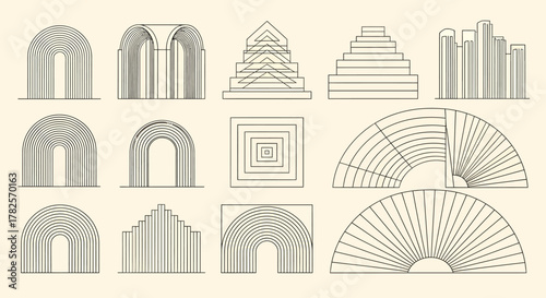 Abstract Geometric Archways and Structures in a Minimalist Style