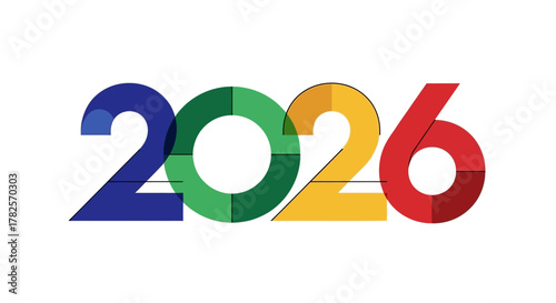 Colorful graphic representation the year 2026, with each digit featuring different vibrant color