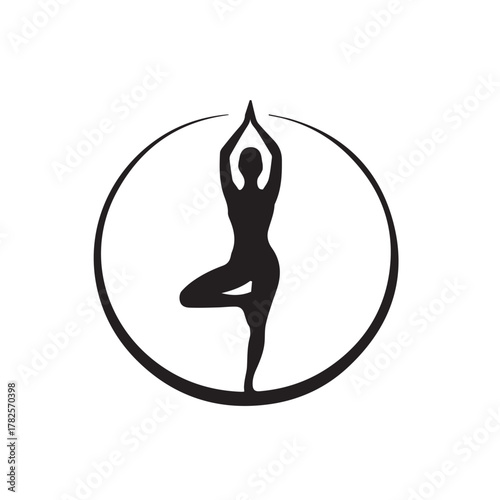 Female doing yoga minimal black vector icon