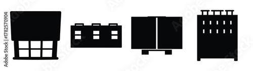 Set of four distinct electronic component symbols featuring terminals and connectors for design.