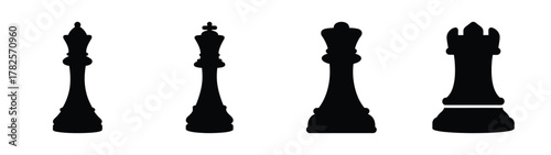 Iconic chess pieces silhouettes king queen rook set strategic game elements