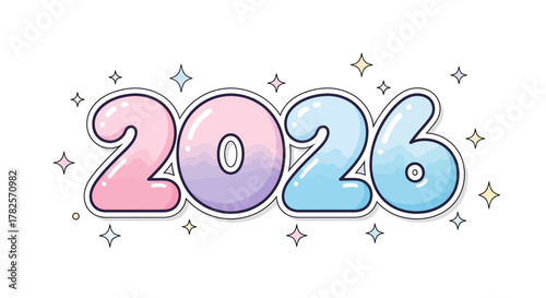 Cute pastel colored 2026 numbers with stars