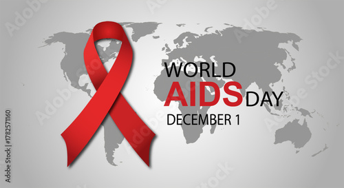 World AIDS Day Awareness Ribbon on a Global Map Background