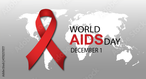 World AIDS Day Awareness with Red Ribbon Symbol and Global Map Background