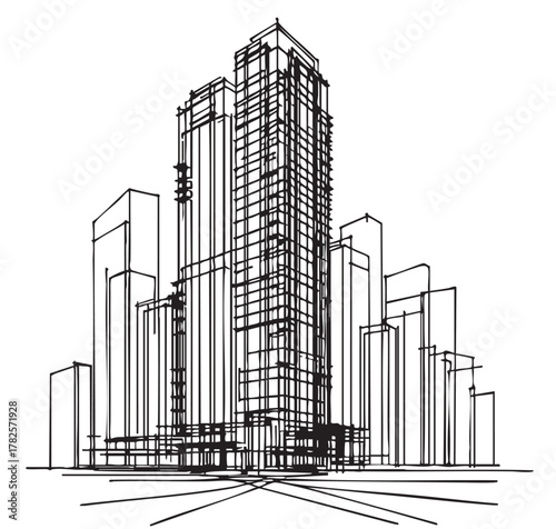 High rise building sketch. Architecture