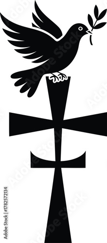 Dove of peace with olive branch over a cross symbol