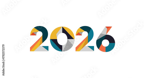 Geometric patterned numbers 2026 with colorful shapes