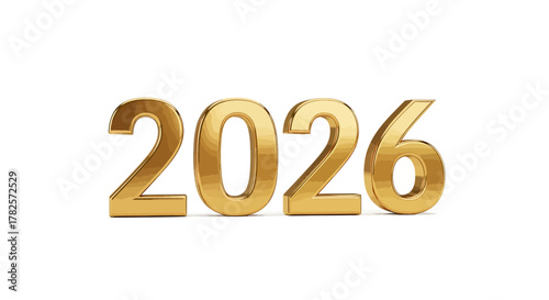 Golden 3d numbers spelling out the year 2026