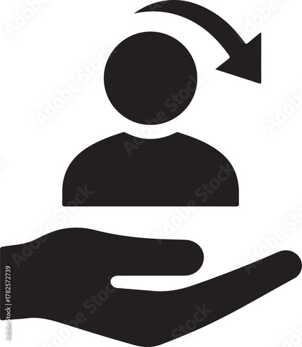 Customer retention icon with hands protecting a circular arrow with people representing user lifecycle management and client care strategy line vector .
