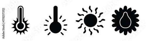 Collection of heatwave icons sun thermometer and heat symbol for weather forecasts