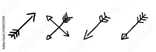 Arrow Line Icon Set In Doodle Style. Direction, Navigation, And Movement Outline Sketch Collection. Hand Drawn Isolated Vector Illustration