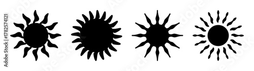 Four stylized sun icons representing heat and summer weather conditions