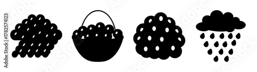 Collection of icons showing black grapes and a hailstorm symbol