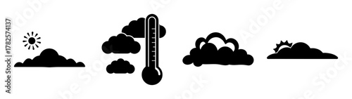 Weather forecast climate icons set for temperature clouds rain sun snow