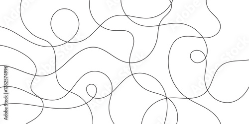Thread line seamless pattern. Curvy intersections of ropes in organic smooth print. Abstract squiggly modern background with continuous lines. Vector illustration EPS 10 .