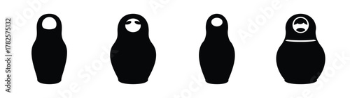Four matryoshka dolls lined up displaying traditional russian toy artistry simplified