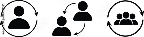 Replace Person Icons. Personnel Exchange Symbols. Profile update and substitute signs. User management icon
