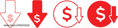 Cost reduction icon. price lower arrow. Price Reduction sign. Save Money symbols. Cost Cutting Icons. Money Saving Graphic designs