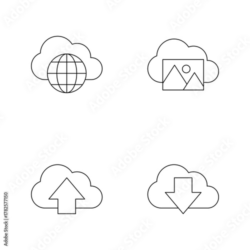 Cloud Storage Global Network Data Transfer Line Icons