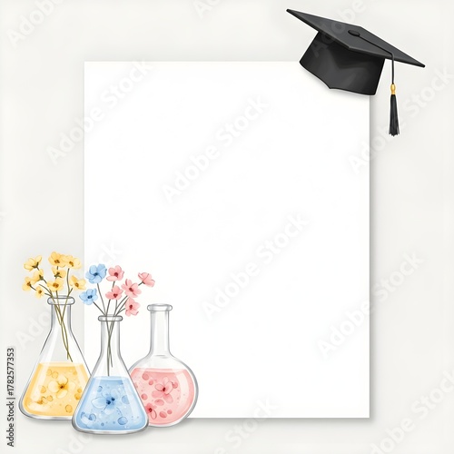A graduation cap and a cluster of flowers are set against a white background, highlighting the joy of graduation day.