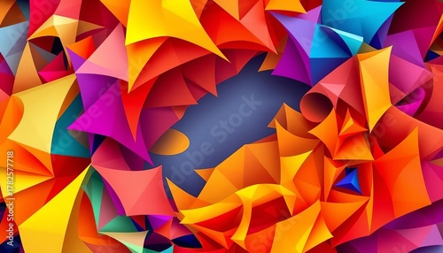 Intricate, colorful shapes forming a dynamic, abstract composition,  art,  triangles