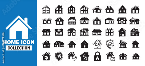 Black and White Home Icons .Modern Real Estate and Housing Vector Set