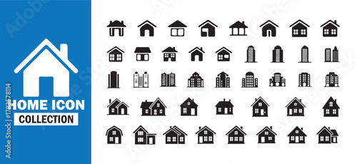 Real Estate Home Icons. Residential Building and Construction Symbols