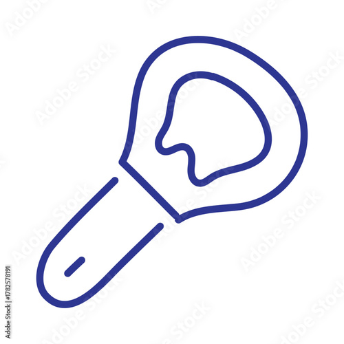 Simple outline of a blue bottle opener on a white background
