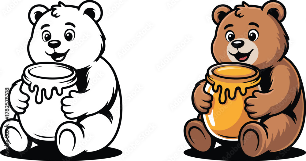 Fototapeta premium Bear Holding Honey Cartoon
