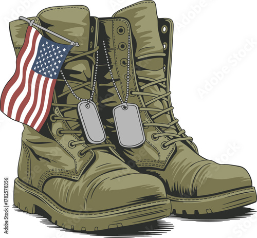 Veteran Soldier boots Vector Illustration | Patriotic Military Hero Design for Memorial and Veterans Day