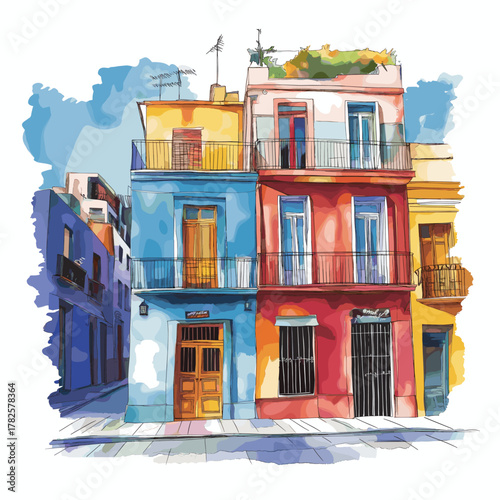 La Boca and Caminito. La Boca and Caminito hand drawn watercolor illustration