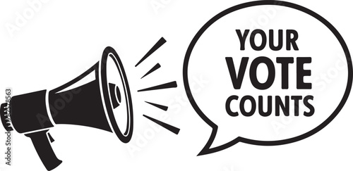 Black megaphone announcing your vote counts speech bubble announcement