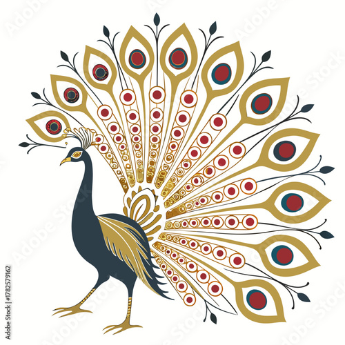 Decorative Peacock Illustration with Ornate Tail and Elegant Design Style