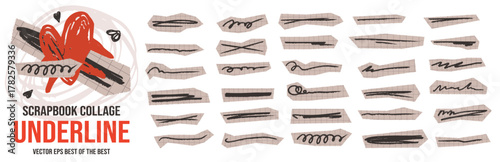 Hand drawn doodle set with brush strokes marker lines and scribble highlights.