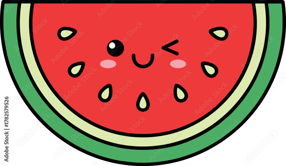 Fototapeta premium Cute kawaii watermelon slice with happy face