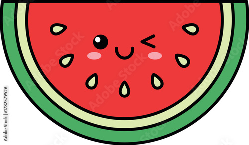 Cute kawaii watermelon slice with happy face