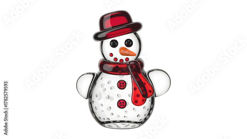 Charming glass snowman with festive red scarf and hat, perfect for winter holidays and seasonal decor