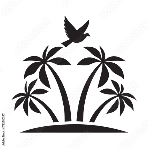 dove flying above tropical beach harmony silhouette