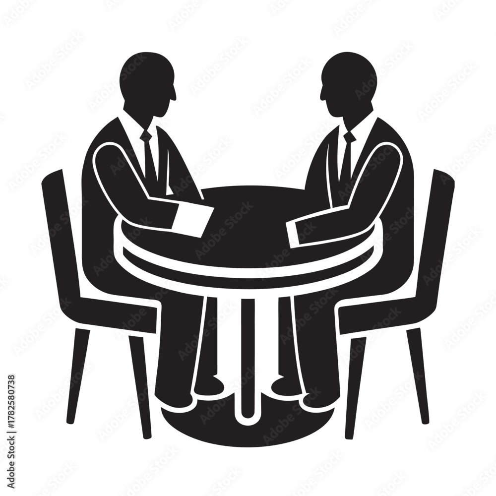 Obraz premium negotiation table discussion between two silhouettes