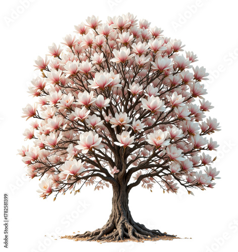 Magnolia tree in full bloom — isolated on transparent background