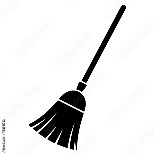 Black silhouette of a broom for sweeping