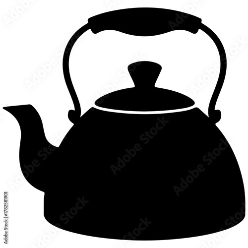 Silhouette of a black teapot with a curved spout and handle on