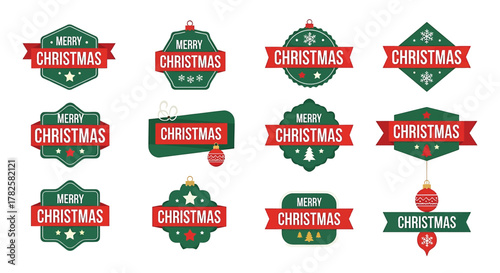 Collection of christmas badge designs with festive ornaments, perfect for adding holiday cheer to your projects