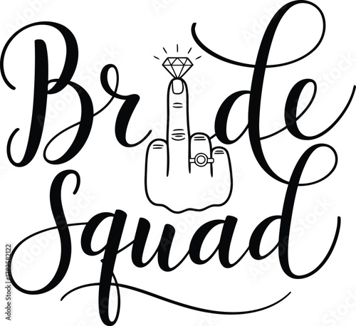 Bride squad with diamond ring on finger illustration