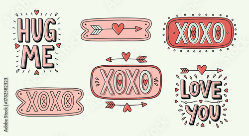 Collection of cute hand drawn valentines day lettering romantic quote for holiday card