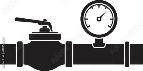 Black pipe valve and pressure gauge icon meter